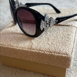 Bulgari Black and Silver Sunglasses with Crystal Embellishments